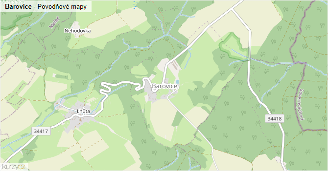Barovice - záplavové mapy stoleté vody