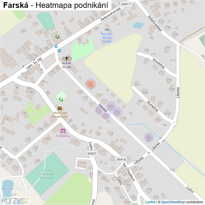 Mapa Farská - Firmy v ulici.
