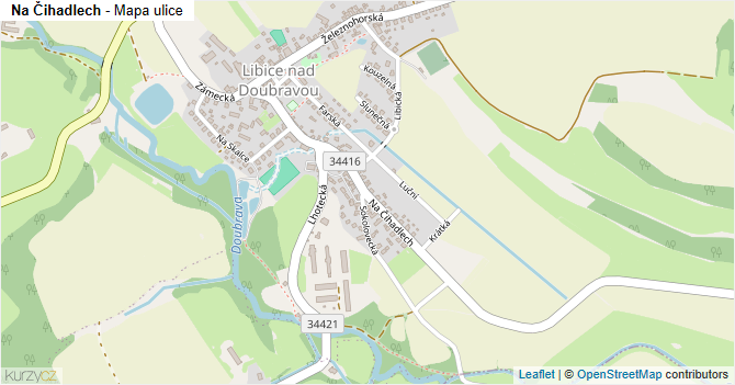 Na Čihadlech - mapa ulice