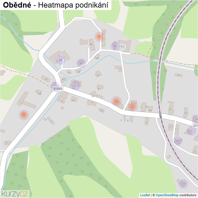 Mapa Obědné - Firmy v části obce.