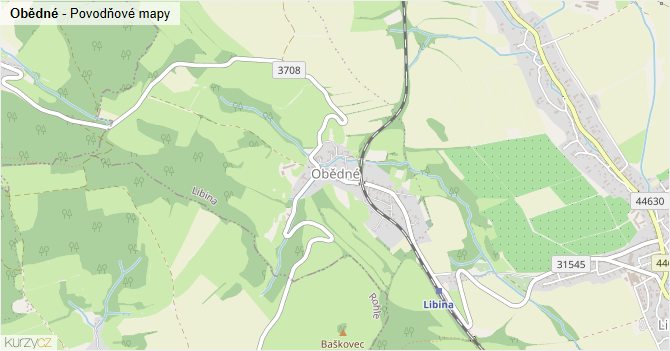 Obědné - záplavové mapy stoleté vody
