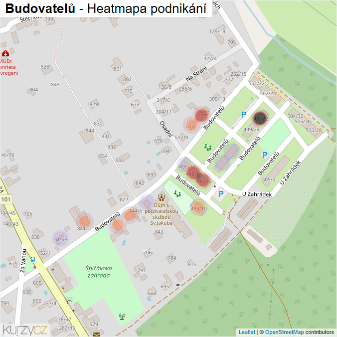 Mapa Budovatelů - Firmy v ulici.