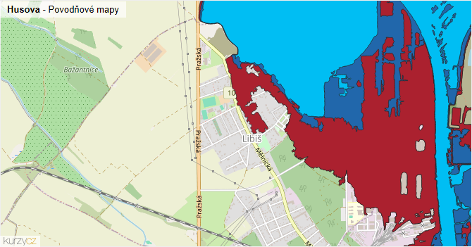 Husova - záplavové mapy stoleté vody