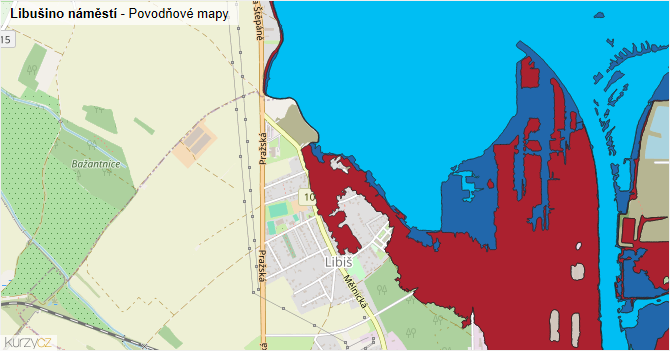 Libušino náměstí - záplavové mapy stoleté vody