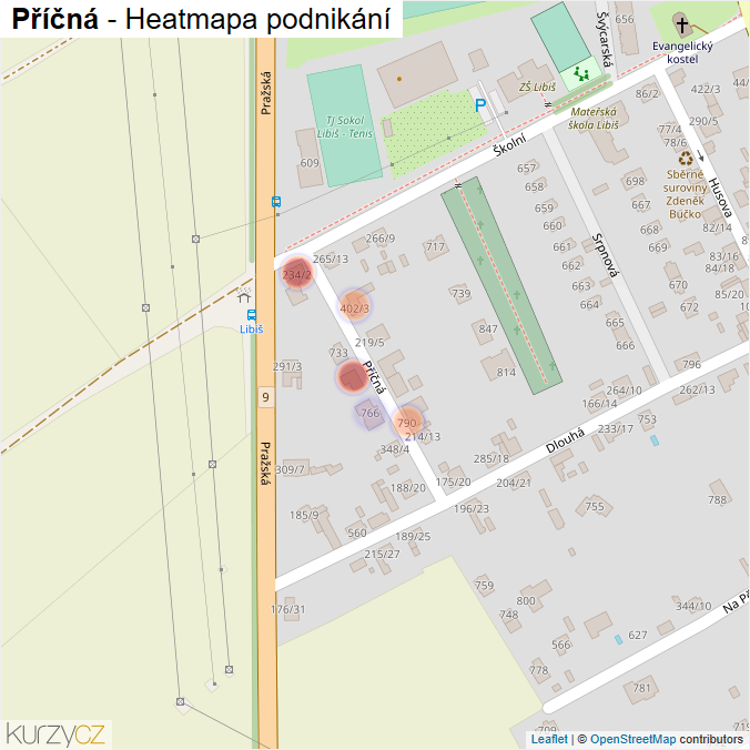 Mapa Příčná - Firmy v ulici.