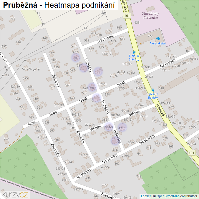Mapa Průběžná - Firmy v ulici.
