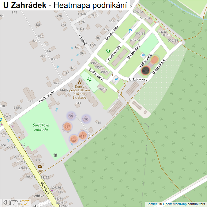 Mapa U Zahrádek - Firmy v ulici.