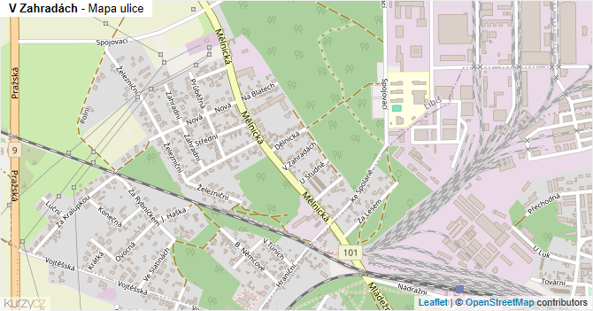 V Zahradách - mapa ulice