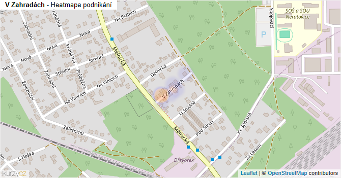 V Zahradách - mapa podnikání