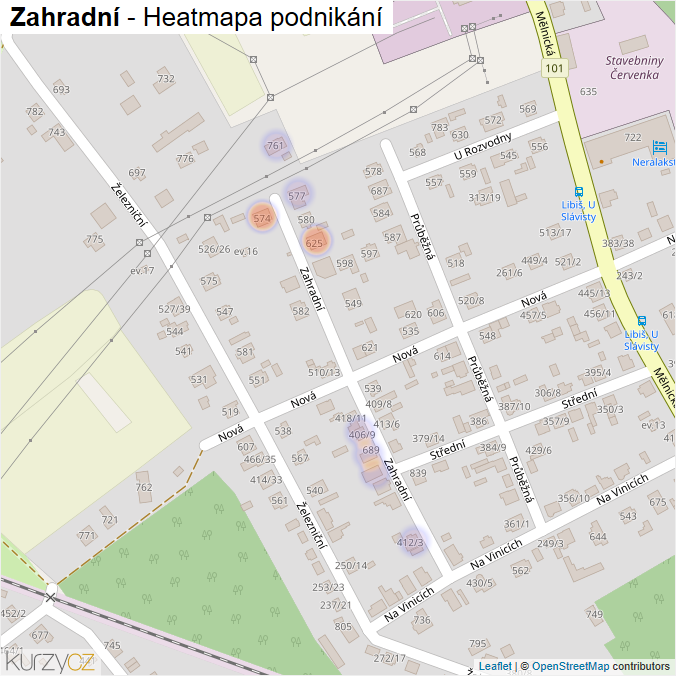 Mapa Zahradní - Firmy v ulici.