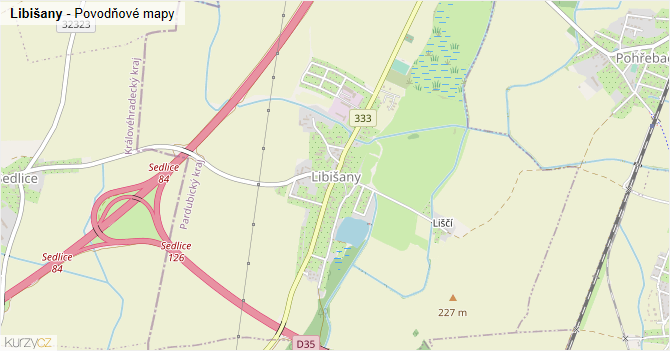 Libišany - záplavové mapy stoleté vody
