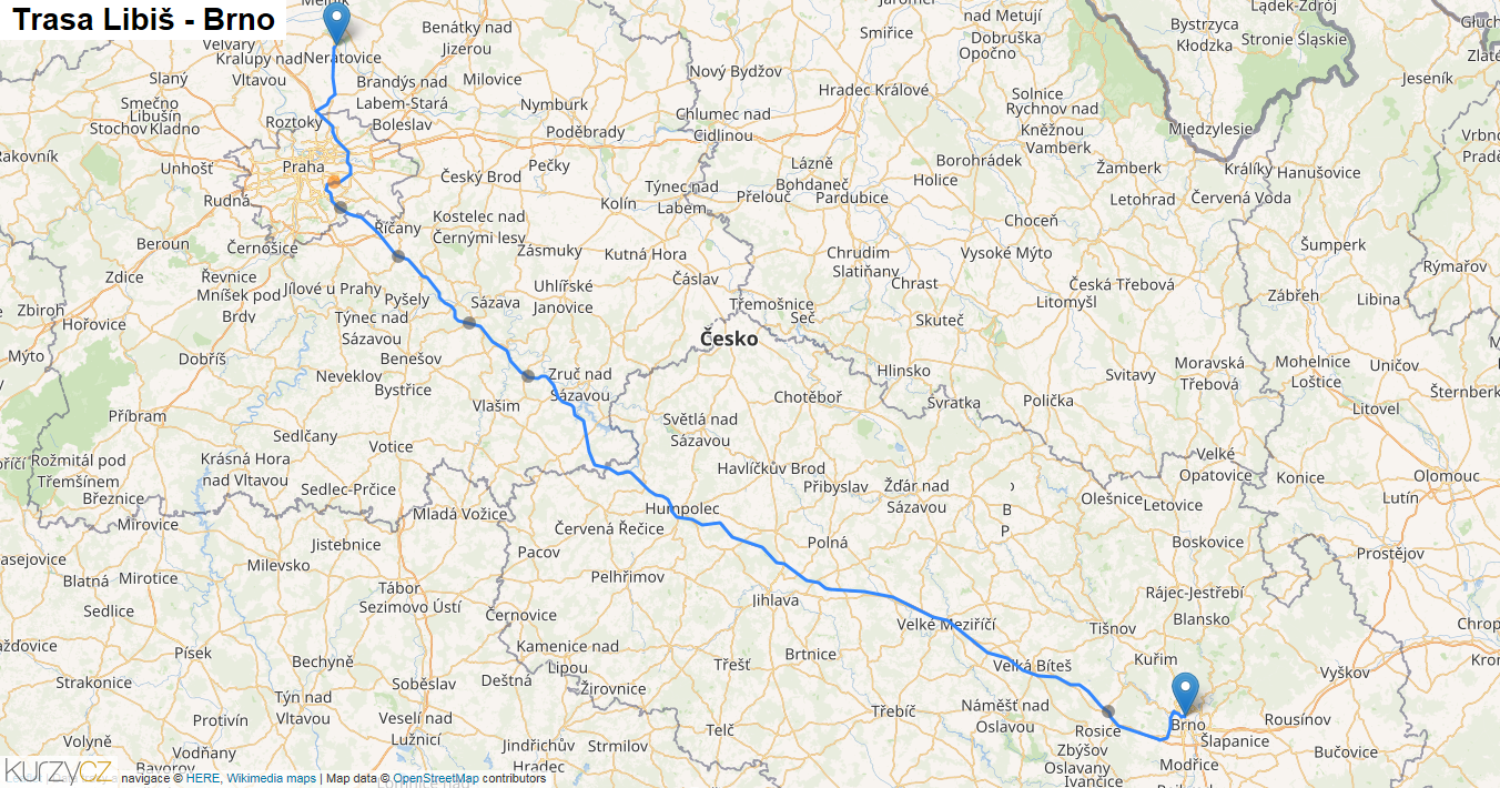 Libiš-Brno, mapa trasy