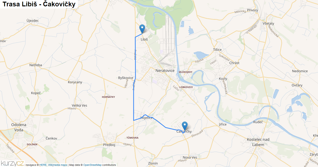 Libiš-Čakovičky, mapa trasy
