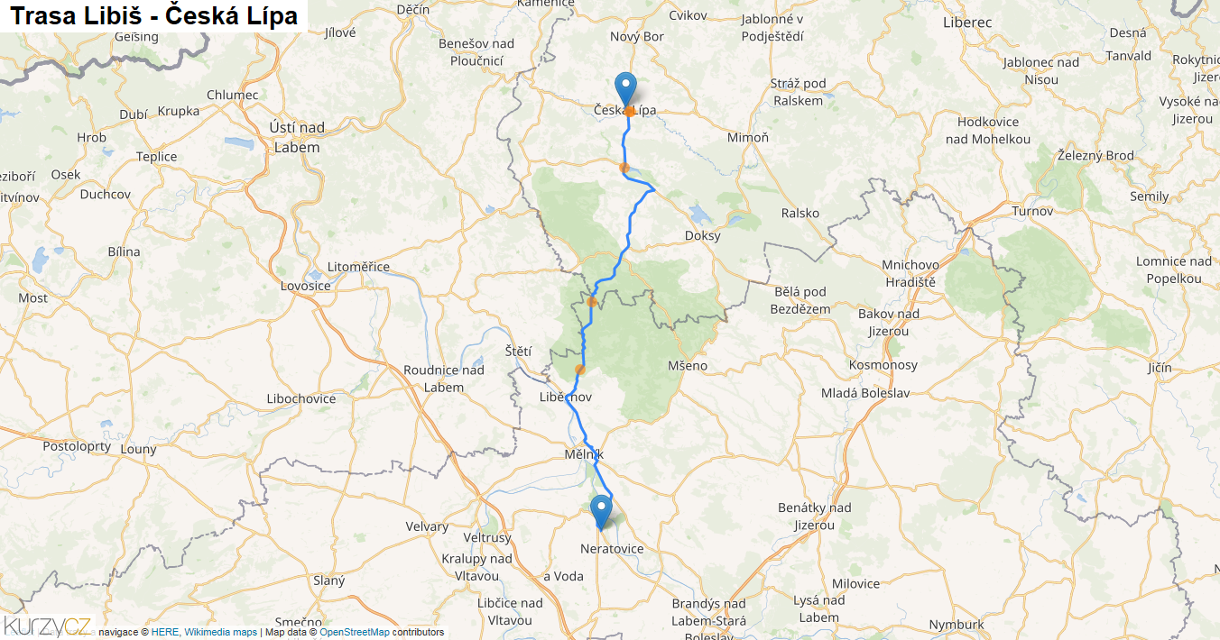 Libiš-Česká Lípa, mapa trasy