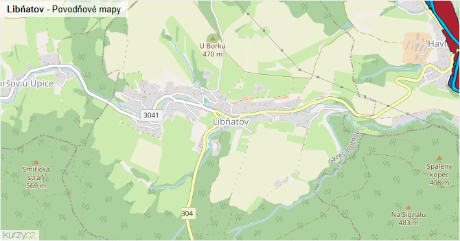 Libňatov - záplavové mapy stoleté vody