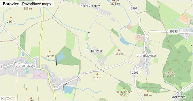 Borovice - záplavové mapy stoleté vody