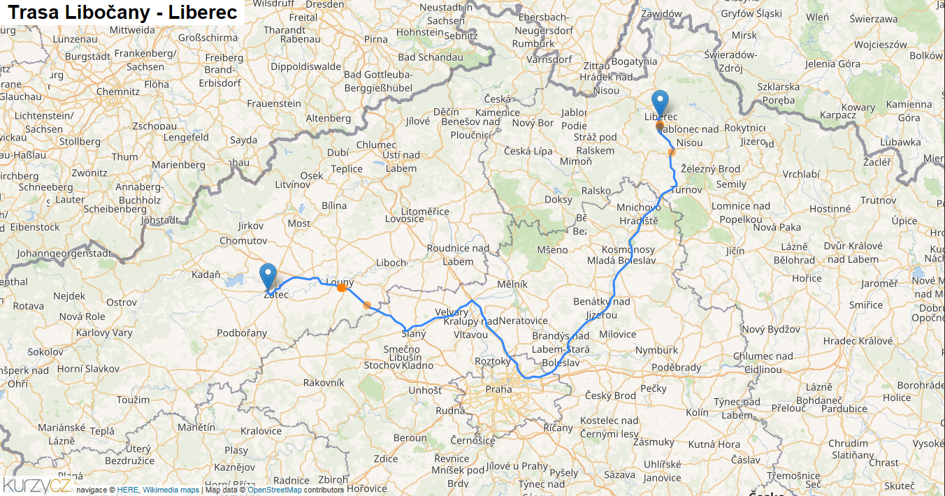 Libočany-Liberec, mapa trasy