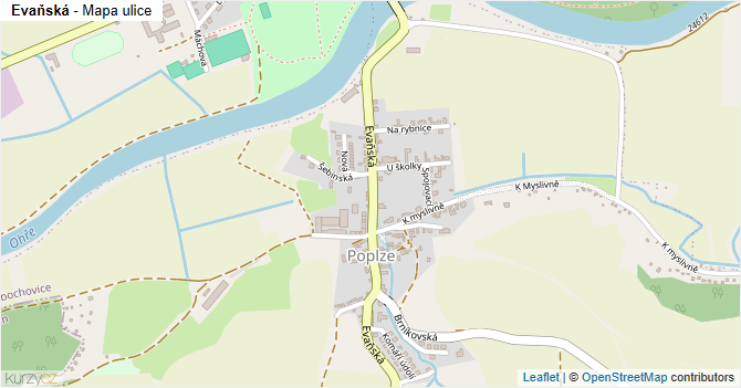 Evaňská - mapa ulice