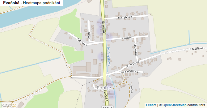 Evaňská - mapa podnikání