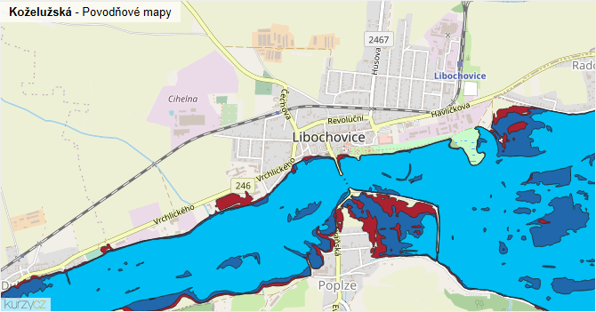 Koželužská - záplavové mapy stoleté vody