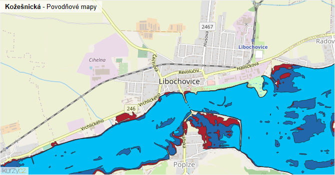 Kožešnická - záplavové mapy stoleté vody