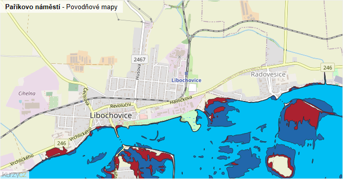 Paříkovo náměstí - záplavové mapy stoleté vody
