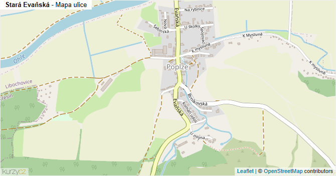Stará Evaňská - mapa ulice