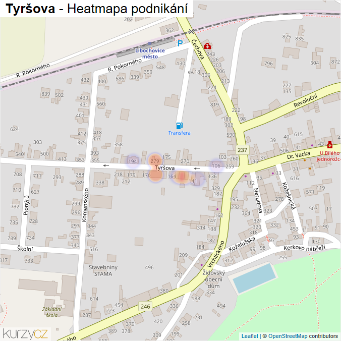 Mapa Tyršova - Firmy v ulici.