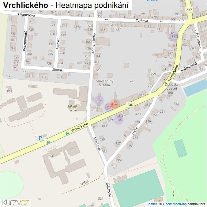 Mapa Vrchlického - Firmy v ulici.