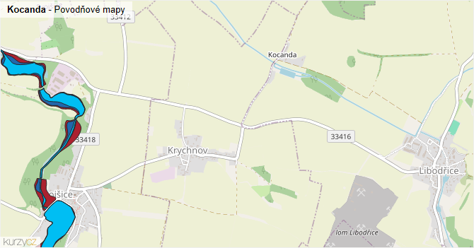 Kocanda - záplavové mapy stoleté vody