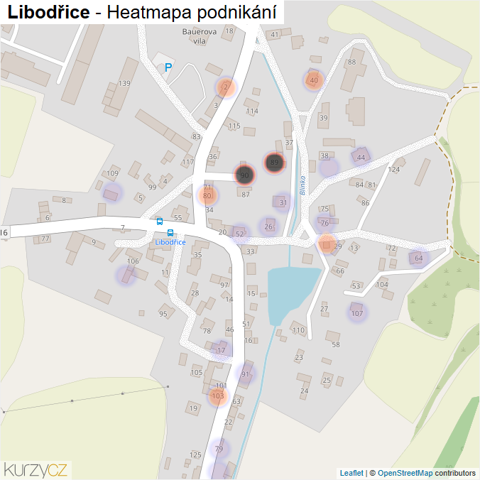 Mapa Libodřice - Firmy v části obce.