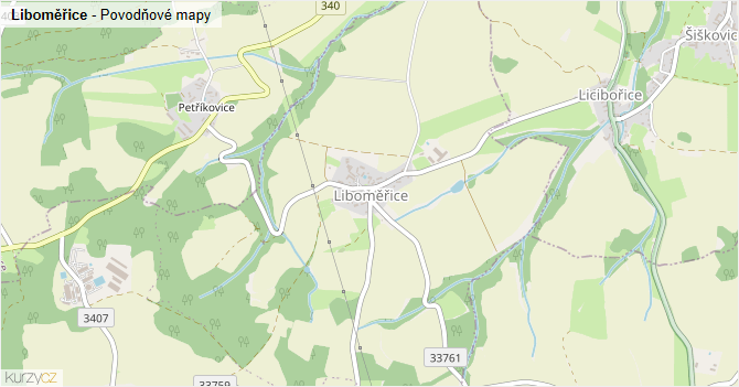 Liboměřice - záplavové mapy stoleté vody