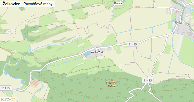 Želkovice - záplavové mapy stoleté vody