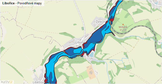 Libořice - záplavové mapy stoleté vody