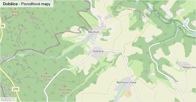 Dobšice - záplavové mapy stoleté vody