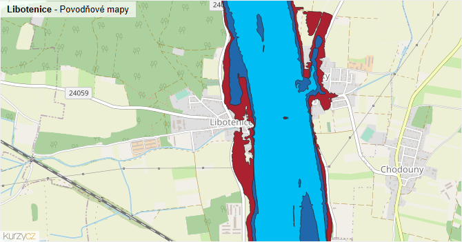 Libotenice - záplavové mapy stoleté vody