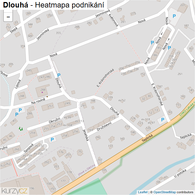 Mapa Dlouhá - Firmy v ulici.