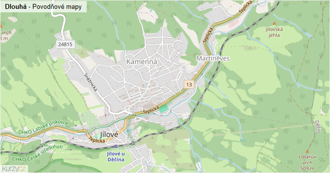 Dlouhá - záplavové mapy stoleté vody