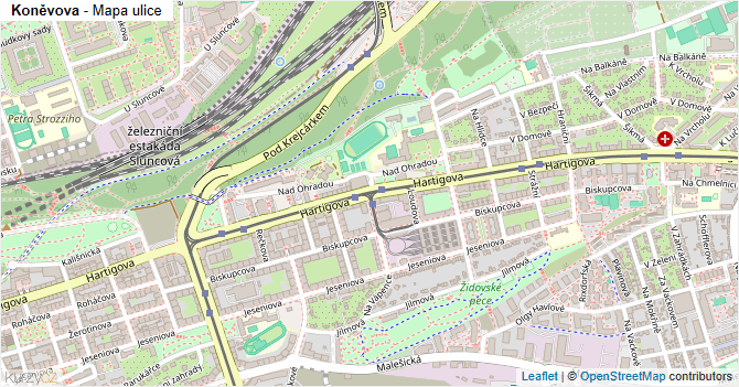 Koněvova - mapa ulice