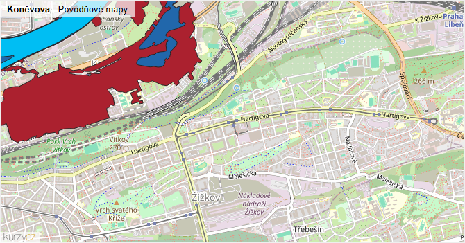 Koněvova - záplavové mapy stoleté vody