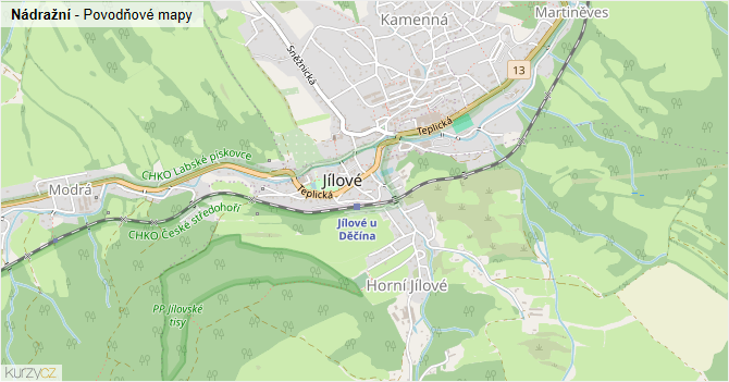 Nádražní - záplavové mapy stoleté vody