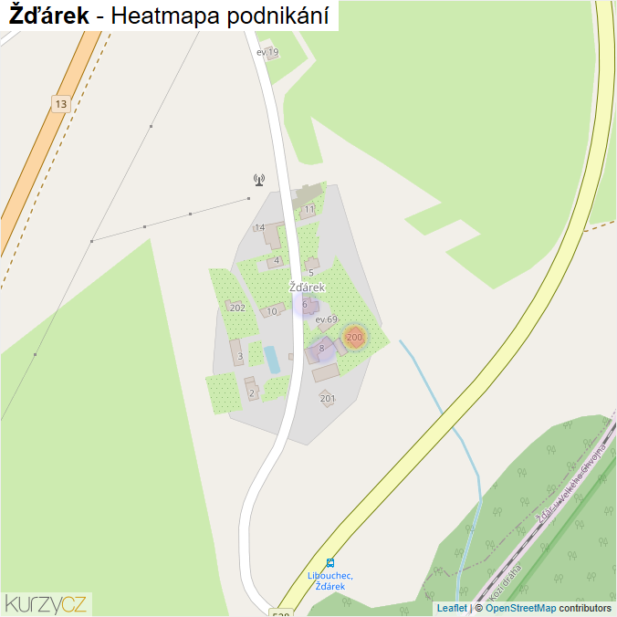 Mapa Žďárek - Firmy v části obce.