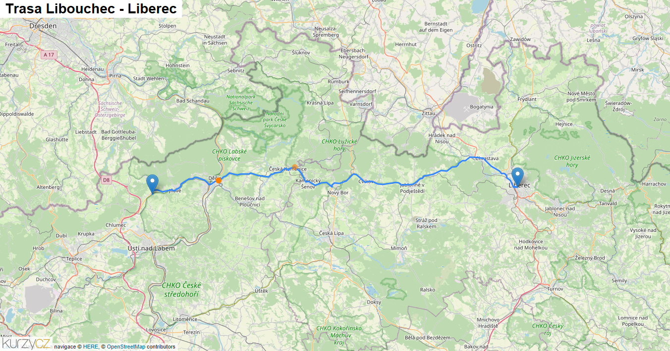 Libouchec-Liberec, mapa trasy