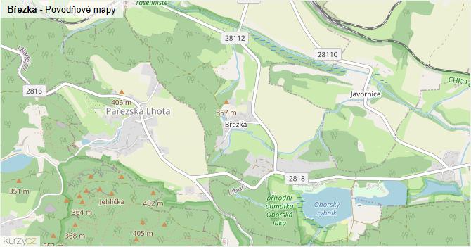 Březka - záplavové mapy stoleté vody
