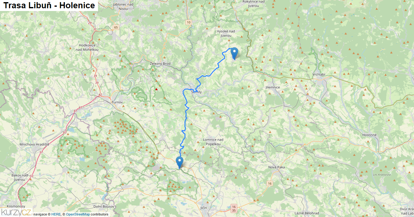 Libuň-Holenice, mapa trasy