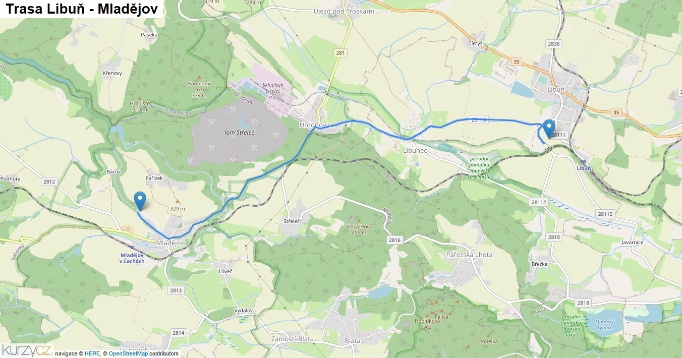 Libuň-Mladějov, mapa trasy