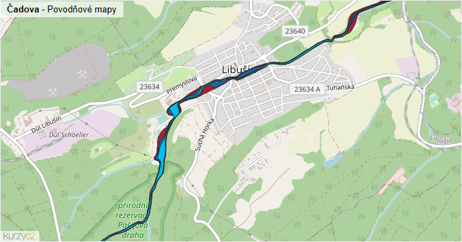Čadova - záplavové mapy stoleté vody