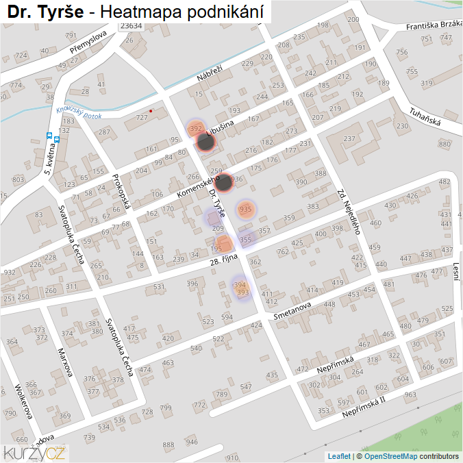 Mapa Dr. Tyrše - Firmy v ulici.