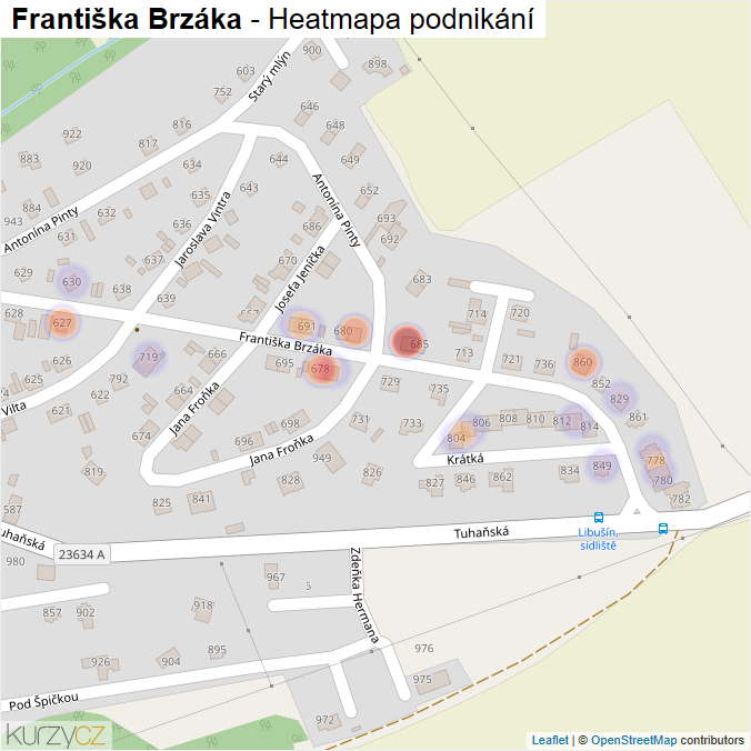 Mapa Františka Brzáka - Firmy v ulici.