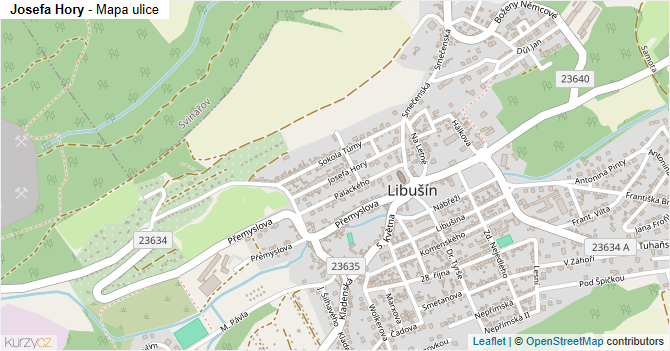 Josefa Hory - mapa ulice